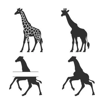 Giraffe Silhouettes Vector Set, African Wildlife Animals Stock Illustration