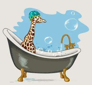 Giraffe sitting in the bathroom Stock Illustration