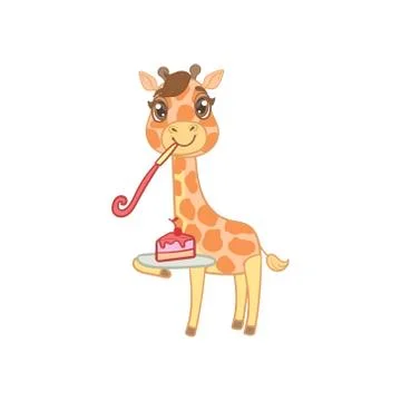 Giraffe With Slice Of Cake Stock Illustration
