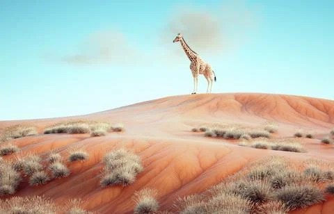 The giraffe in a surreal landscape. Stock Illustration
