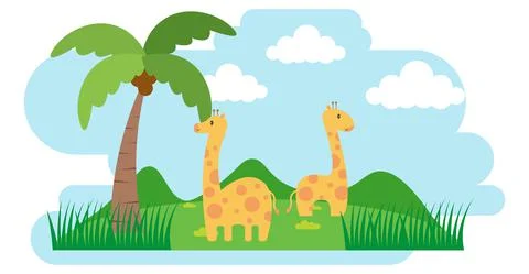 Giraffe Vector Cute Animals in Cartoon Style, Wild Animal, Designs for Baby c 스톡 일러스트