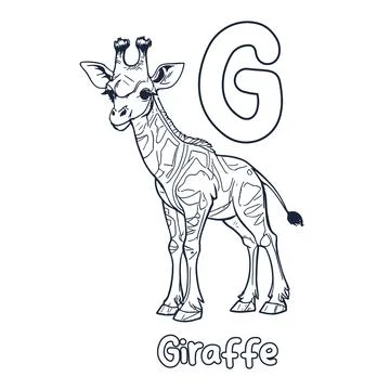 Giraffe vector illustration Black and white Giraffe alphabet coloring book .. Stock Illustration