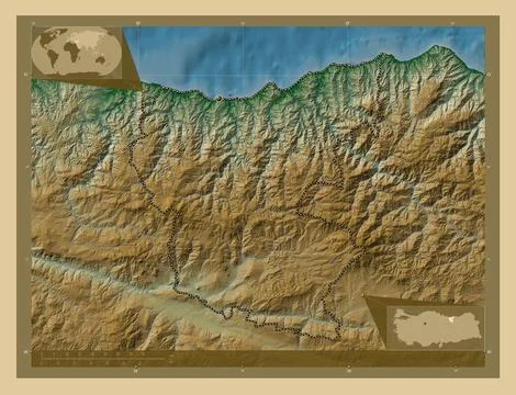 Giresun, Turkiye. Colored elevation map with lakes and rivers Stock Illustration