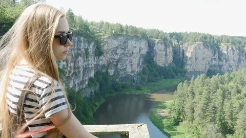Girl admires the scenery Stock Footage