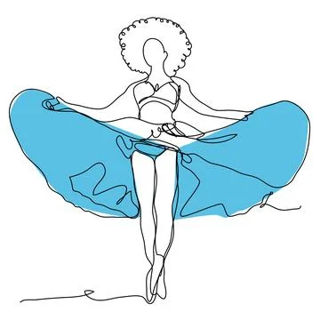 A girl with an afro dances in one line on a white background. Stock Illustration