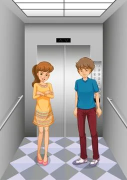 A girl and a boy in the elevator Stock Illustration