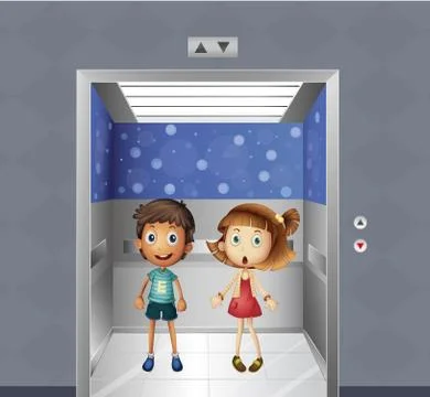 A girl and a boy inside the elevator Stock Illustration