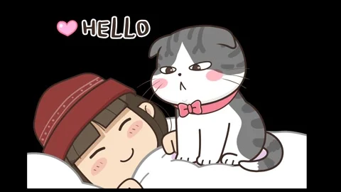 Girl and Cat Playtime Animation - Transparent Background Video stock 282783553