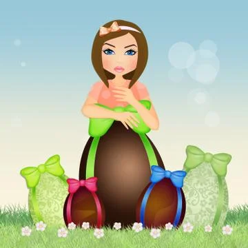Girl and chocolate Easter eggs Stock Illustration