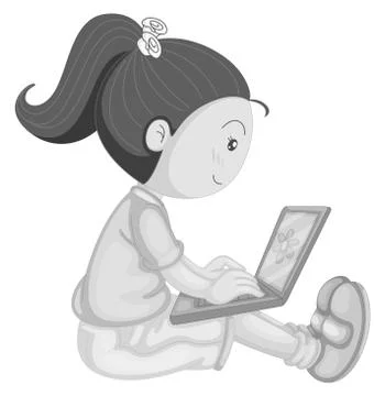 Girl and computer Illustrazione stock
