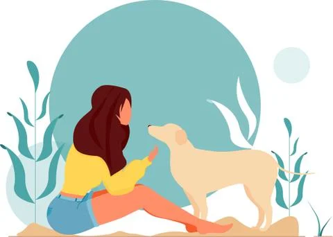 Girl and dog Stock Illustration