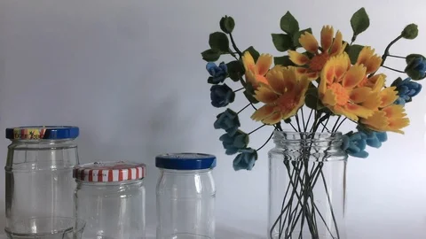 A girl and empty jars Stock Footage 102226411