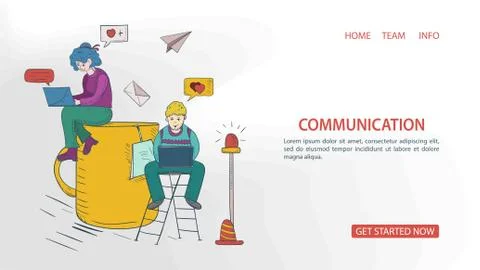 Girl and guy chatting while sitting on a Cup of tea banner for a Website Or M Stock Illustration
