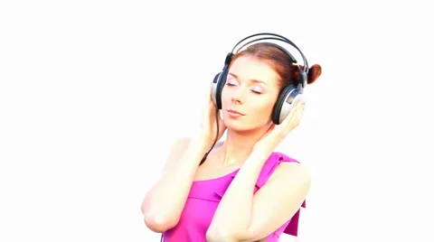 Girl and headphones Stock Footage