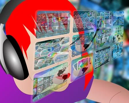 Girl and internet interface Illustrazione stock