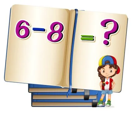 Girl and math problem on subtraction 스톡 일러스트