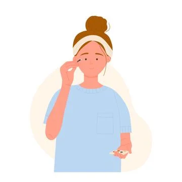 Girl applying eyeshadows Stock Illustration