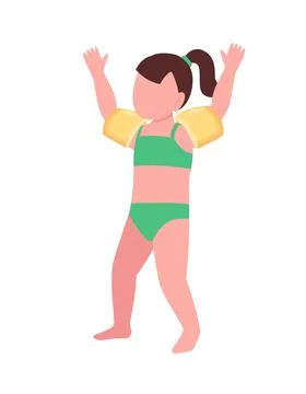 Girl with arm floaties semi flat color vector character Stock Illustration