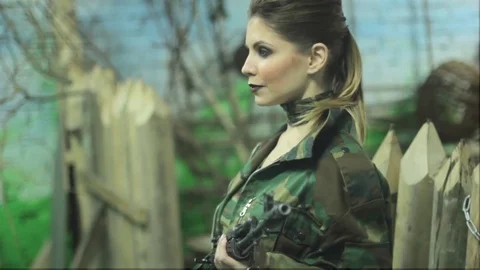 Girl in army uniform Stockbeeldmateriaal 73222341