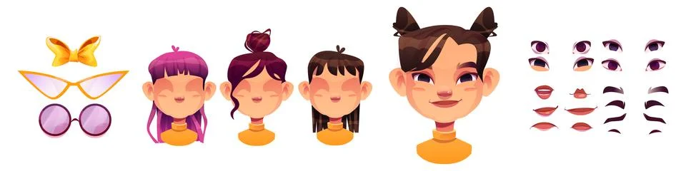 Girl avatar constructor elements set Illustrazione stock