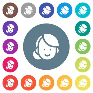 Girl avatar solid flat white icons on round color backgrounds 库存插图