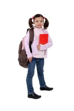 Girl with backpack and folder Stock Photos