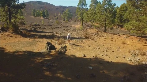 Girl with a backpack on the path on the way to the crater of the volcano Video stock 80732949