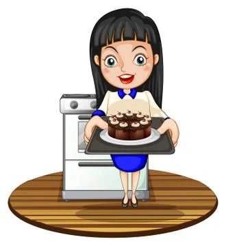 A girl baking a cake イラスト素材
