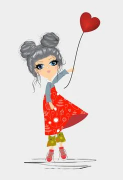 Girl with a balloon, Stock Illustration