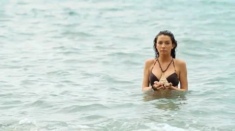 Girl on the beach Stock Footage