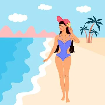 Girl on the beach Stock Illustration