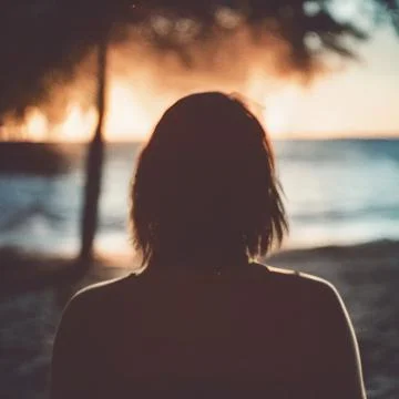 Girl At Beach Sunset2 Stock Photos