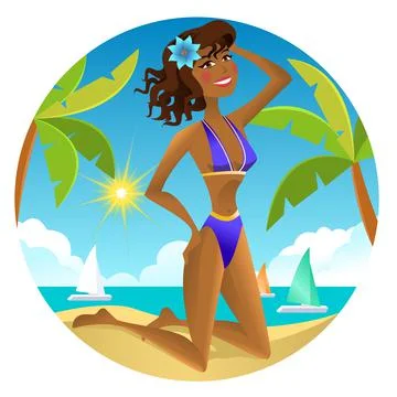Girl on the beach. Vector illustration. Stock Illustration