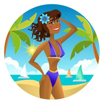 Girl on the beach.Vector illustration. Stock Illustration