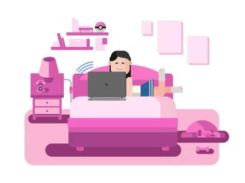 The girl behind the computer lying on sofa Stock Illustration