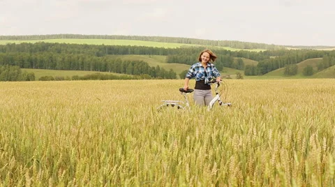 Girl With Bicycle Stock Footage 44455471