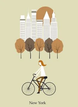 Girl on a bicycle in New York Stock Illustration