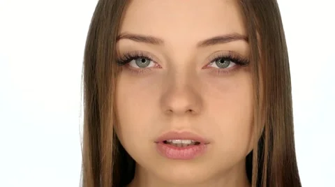 The girl with big eyes posing in the studio,slow motion Stock-Footage 61937614
