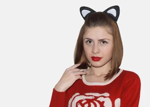Girl with black cat ears Stock Photos
