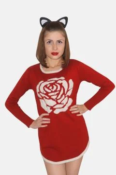 Girl with black cat ears Stock Photos