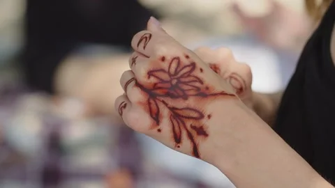 Little Girl with Henna Tattoo on Palm. Traditional Mehndi Ornament Stock  Photo - Image of closeup, india: 227276368