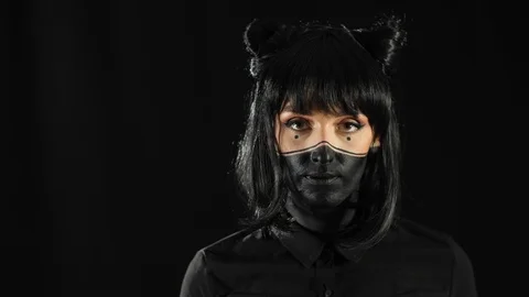 Girl in black makeup Stock Footage 129053733