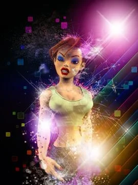 Girl blinking with magic lights Stock Illustration