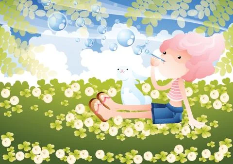 Girl Blowing Bubbles Stock Illustration