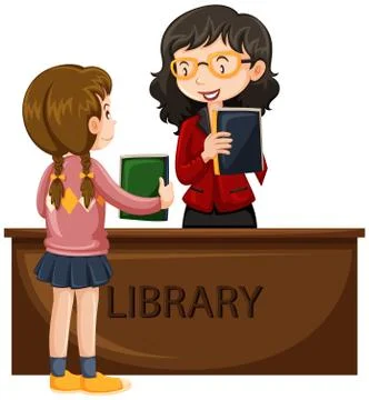 Girl borrowing book from library Stock Illustration