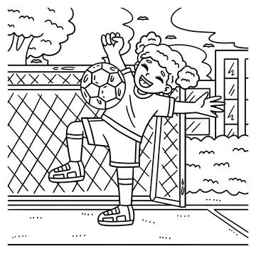 Girl Bouncing Soccer Ball Off Chest Coloring Page Stock Illustration