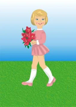 Girl with a bouquet of flowers Stock Illustration