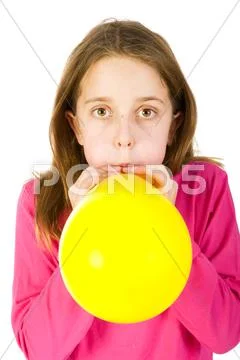 Girl bowing balloon Stock Photos