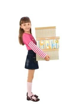 The girl with boxes Stock Photos