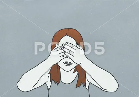 A girl with brown hair covering her eyes Stock Illustration